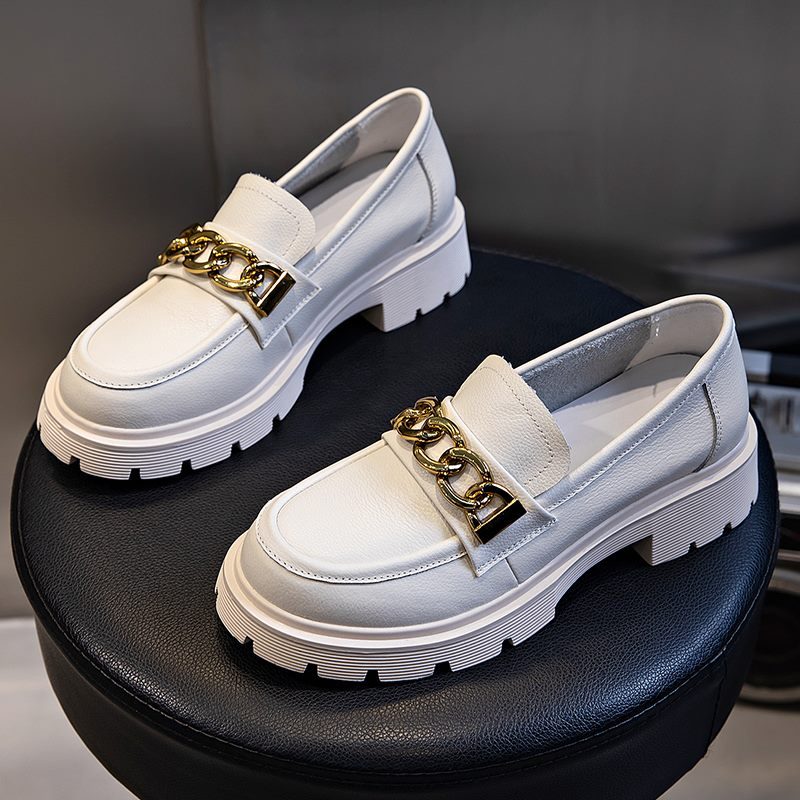 Julia Dame Dressy Platform Læder Loafer Sko - Beige