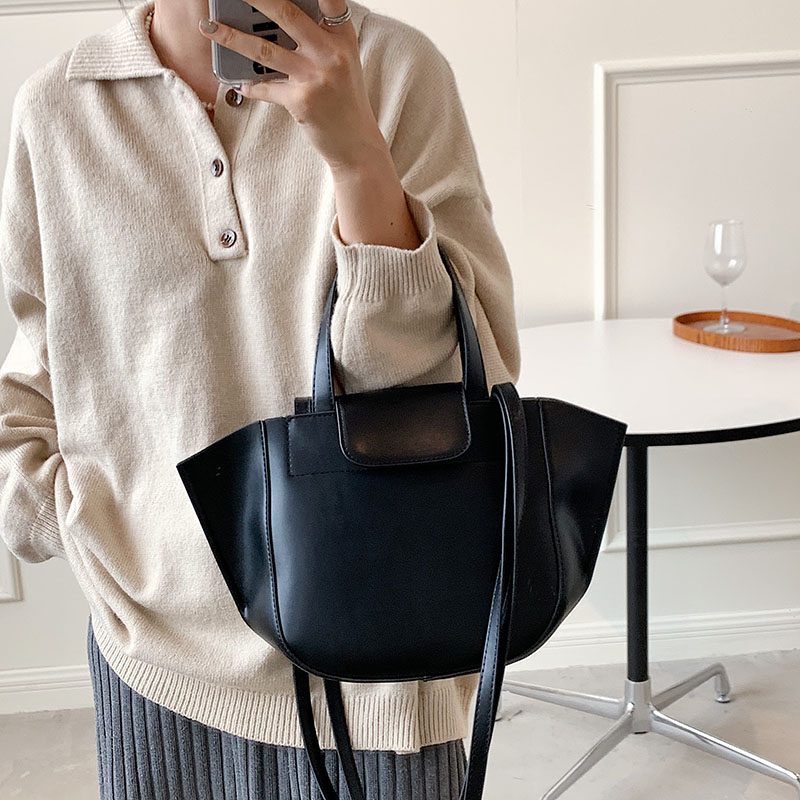 Karoli Dame Designer Kort Håndtag Læder Cross Shoulder Håndtaske - Sort