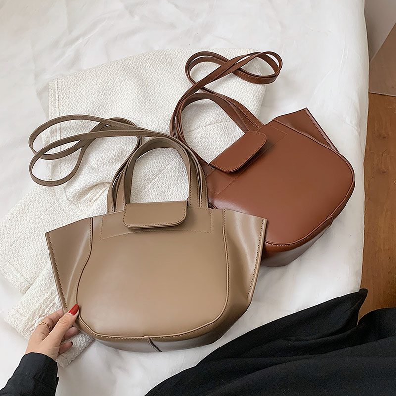 Karoli Dame Designer Kort Håndtag Læder Cross Shoulder Håndtaske - Sort