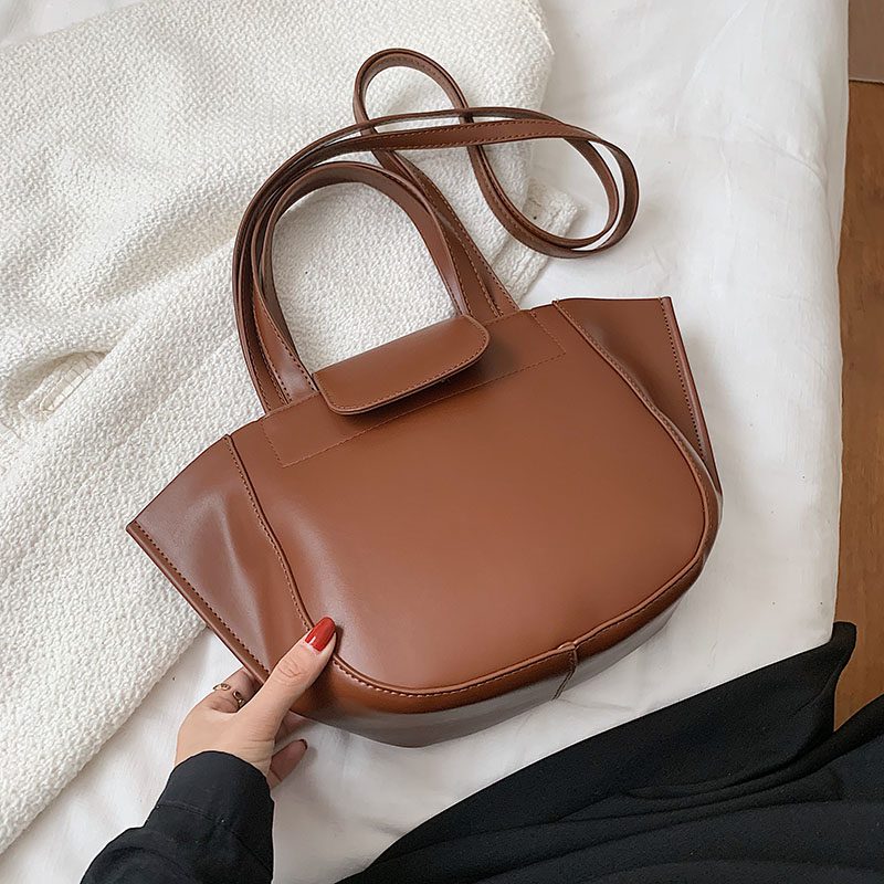 Karoli Dame Designer Kort Håndtag Læder Cross Shoulder Håndtaske - Sort