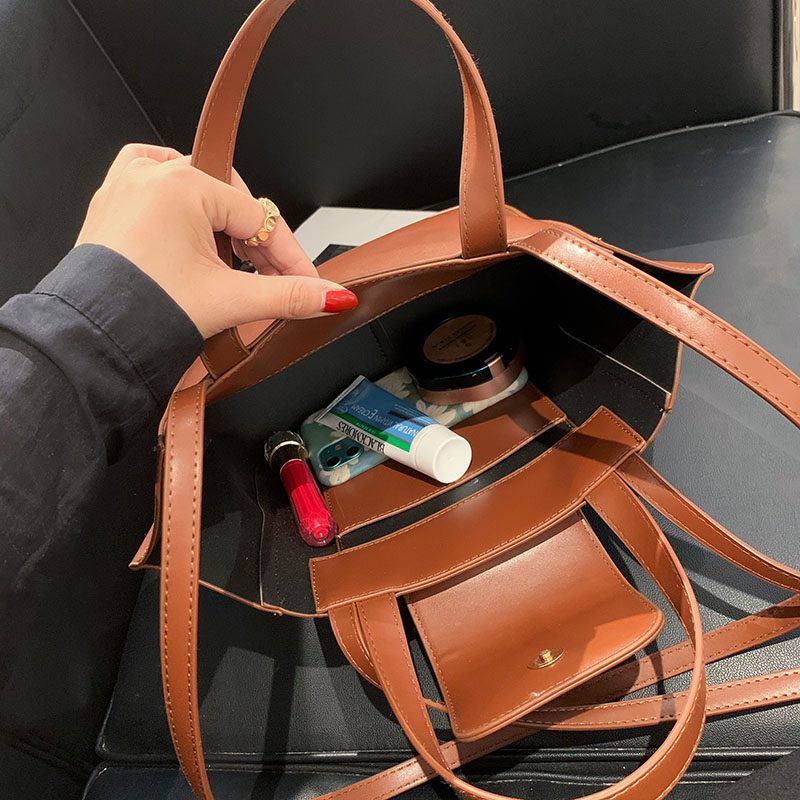 Karoli Dame Designer Kort Håndtag Læder Cross Shoulder Håndtaske - Sort