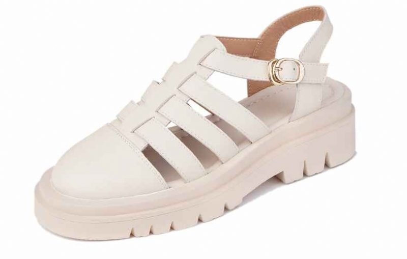 Kity Lædersandaler Med Rund Tå Til Kvinder - Beige