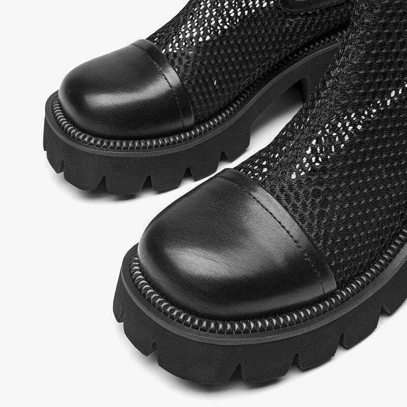 Klein Læderstøvler I Mesh-platform Til Kvinder - Khaki