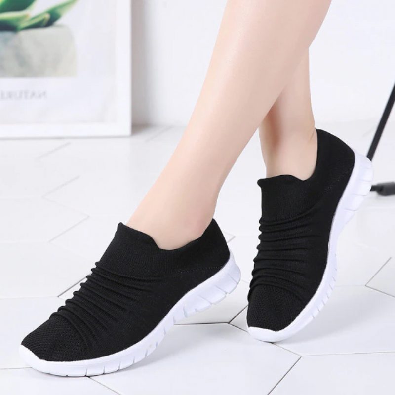 Lanet Dame Åndbare Komfortable Slip-on Loafers Sorte Sko - Sort