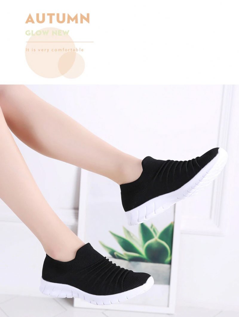 Lanet Dame Åndbare Komfortable Slip-on Loafers Sorte Sko - Sort