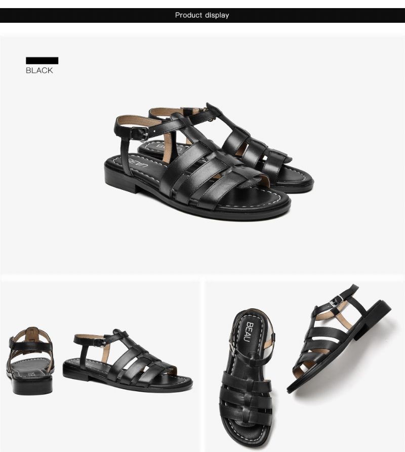 Ler Sandal I Læder Til Kvinder - Sort