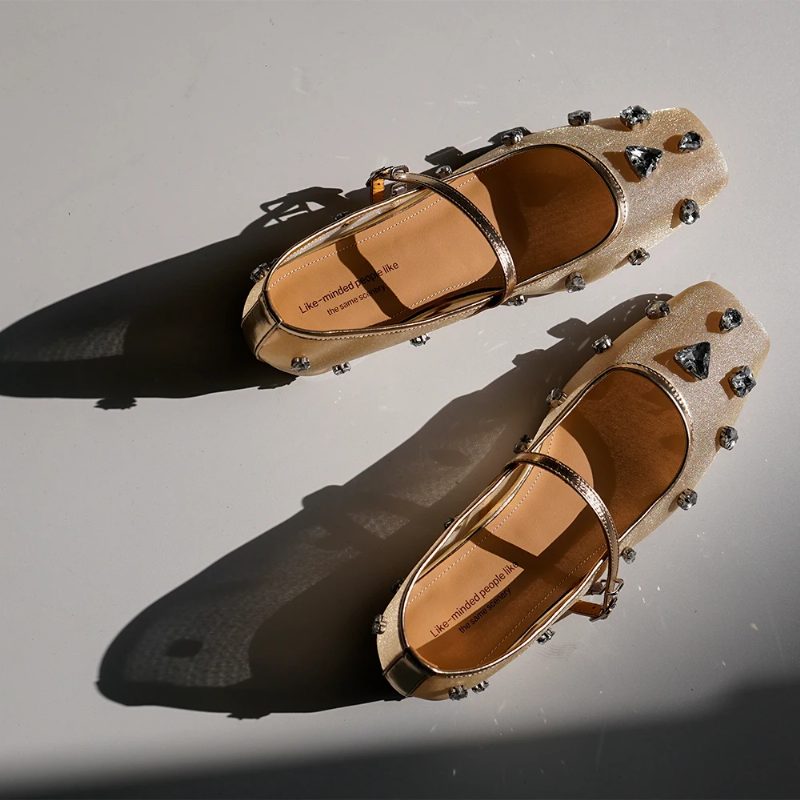 Liria Dame Mesh Rhinestones Lavhælede Comfort Flats - Guld