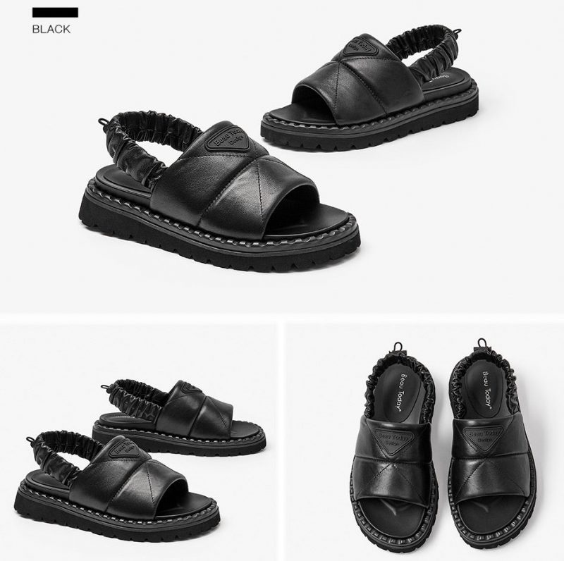 Litcy Sandal Med Elastik I Læder Til Kvinder - Beige