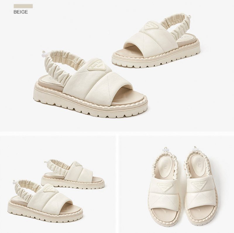 Litcy Sandal Med Elastik I Læder Til Kvinder - Beige