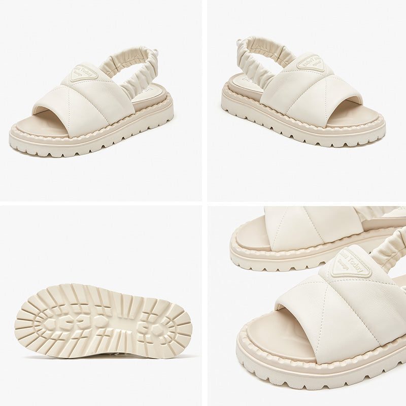 Litcy Sandal Med Elastik I Læder Til Kvinder - Beige