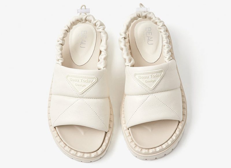 Litcy Sandal Med Elastik I Læder Til Kvinder - Beige