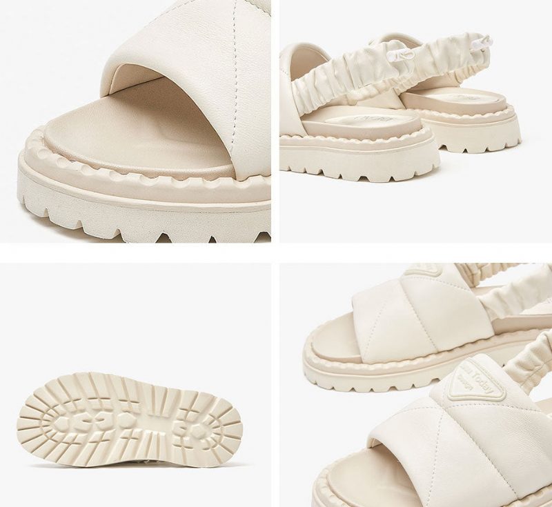 Litcy Sandal Med Elastik I Læder Til Kvinder - Beige