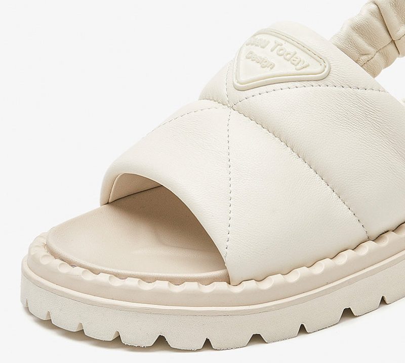Litcy Sandal Med Elastik I Læder Til Kvinder - Beige