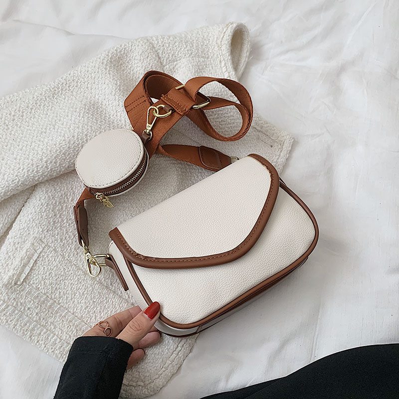 Livlig Designer-håndtaske I Læder I - Beige med Brun