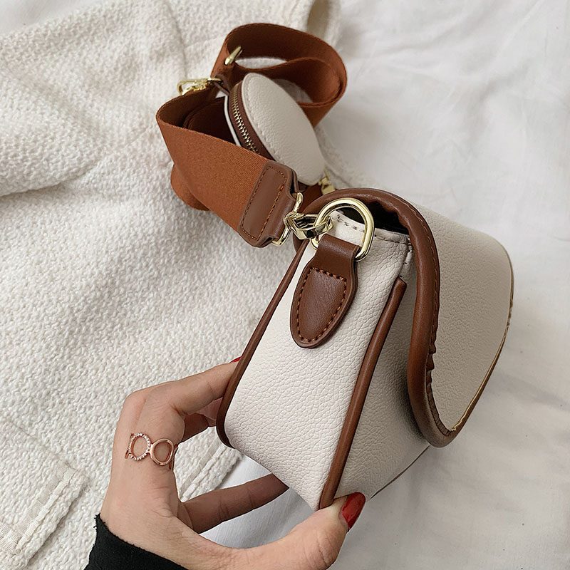 Livlig Designer-håndtaske I Læder I - Beige med Brun