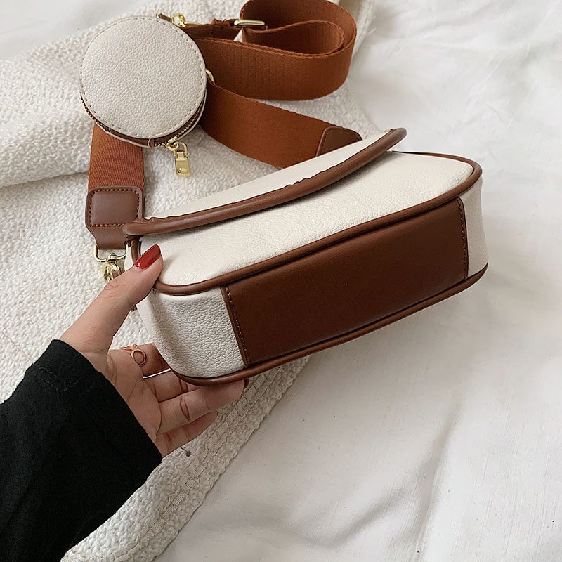 Livlig Designer-håndtaske I Læder I - Beige med Brun