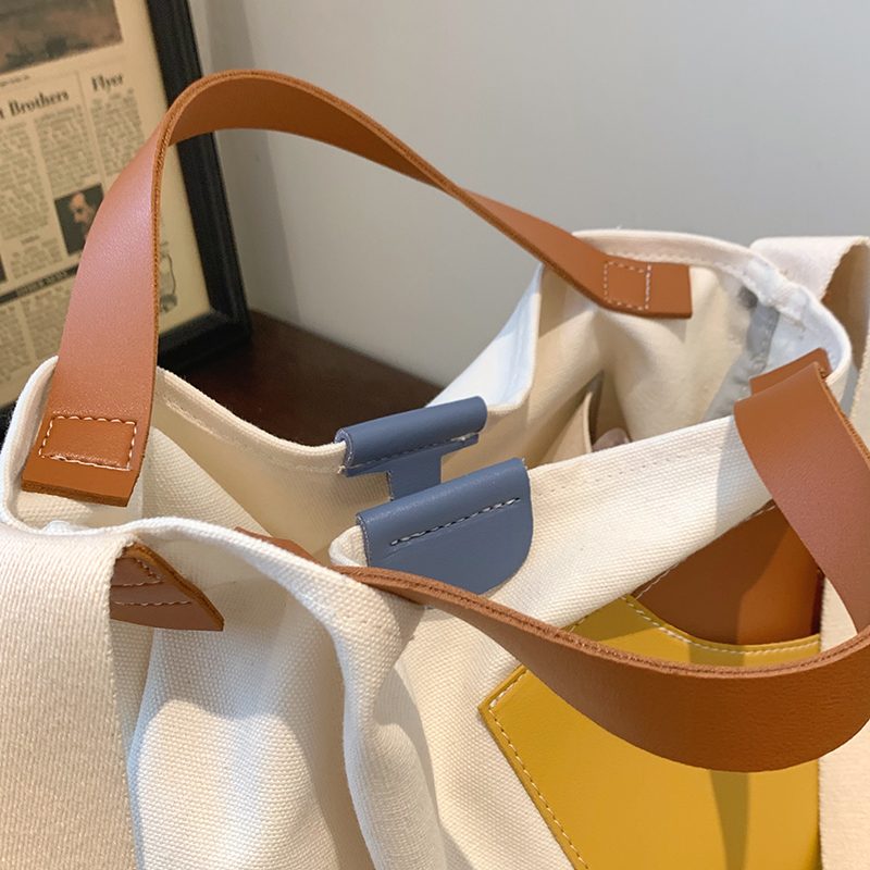 Lola Stor Håndtaske I Lærred Med Høj Kapacitet Til Kvinder - Beige