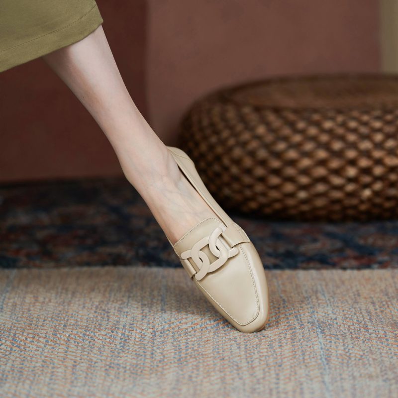 Loy Kvinders Lave Hæle Slip On Loafer Sko - Beige