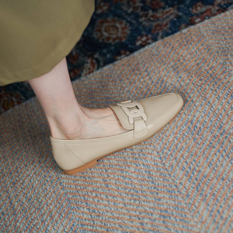 Loy Kvinders Lave Hæle Slip On Loafer Sko - Beige
