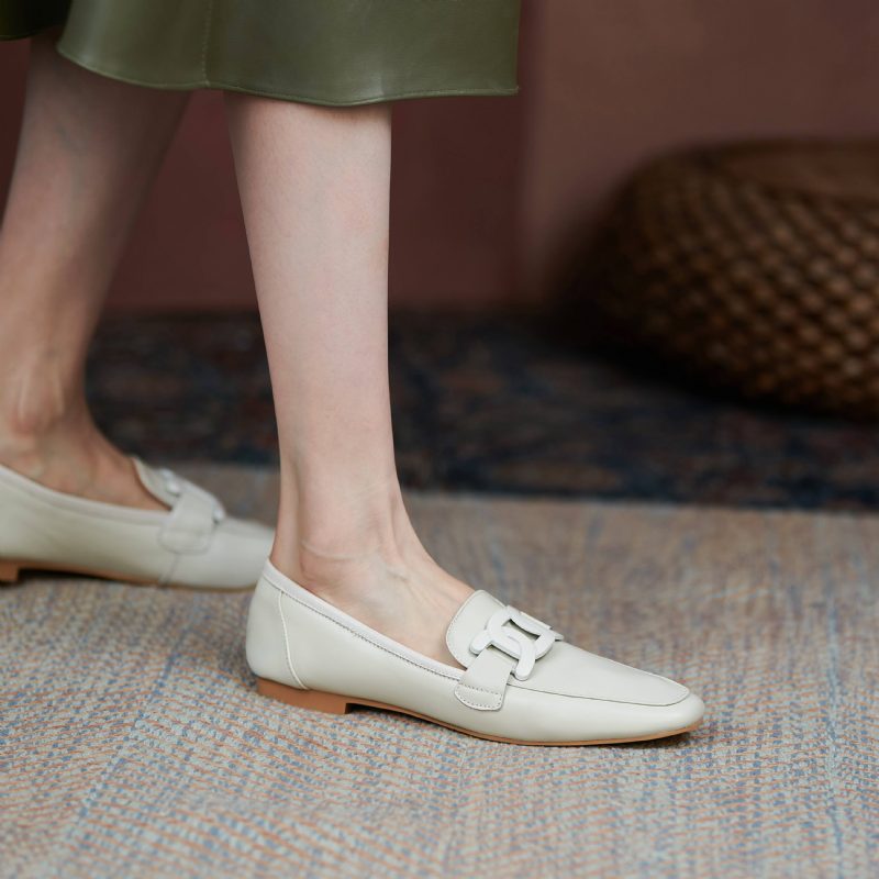 Loy Kvinders Lave Hæle Slip On Loafer Sko - Beige