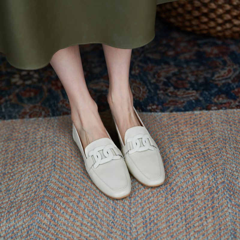 Loy Kvinders Lave Hæle Slip On Loafer Sko - Beige