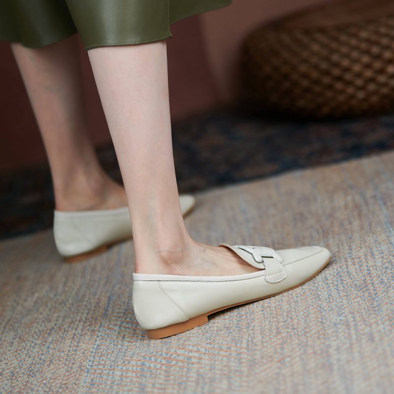 Loy Kvinders Lave Hæle Slip On Loafer Sko - Beige
