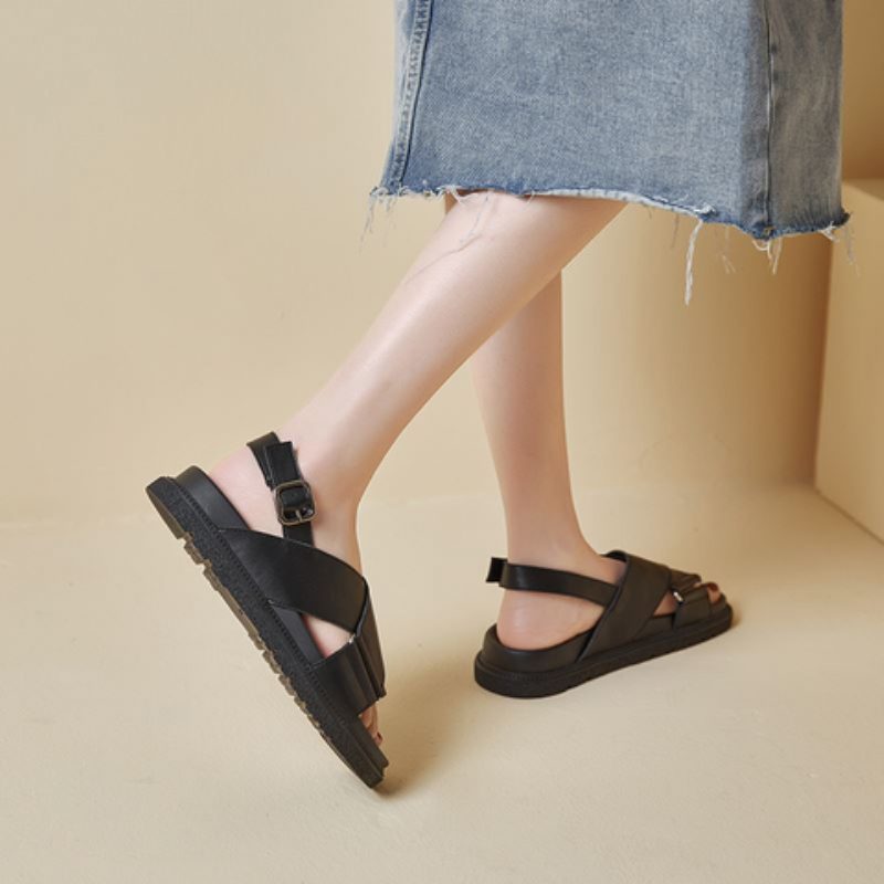 Lucy Platform Spænde Flad Sandal Til Kvinder - Sort