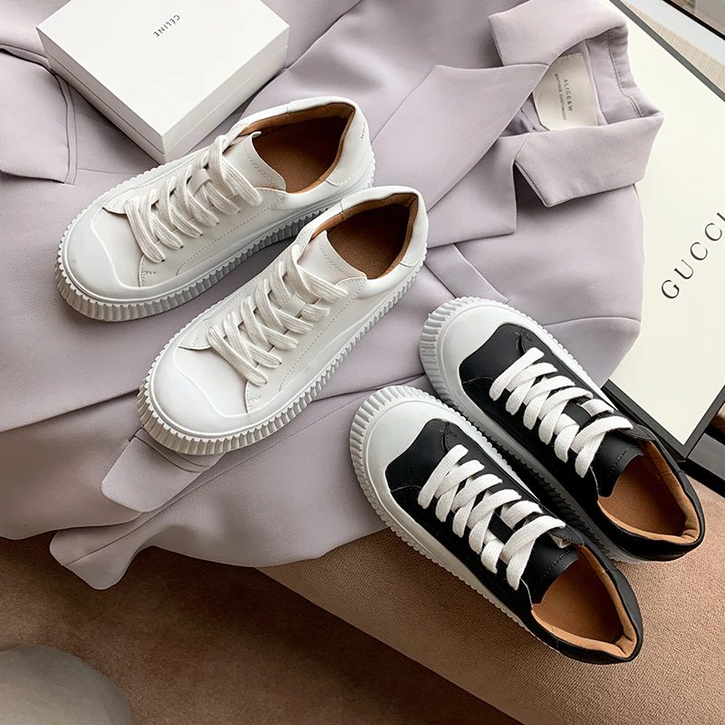 Mardin Plat Læder Platform Sort Sneaker Til Kvinder - Sort