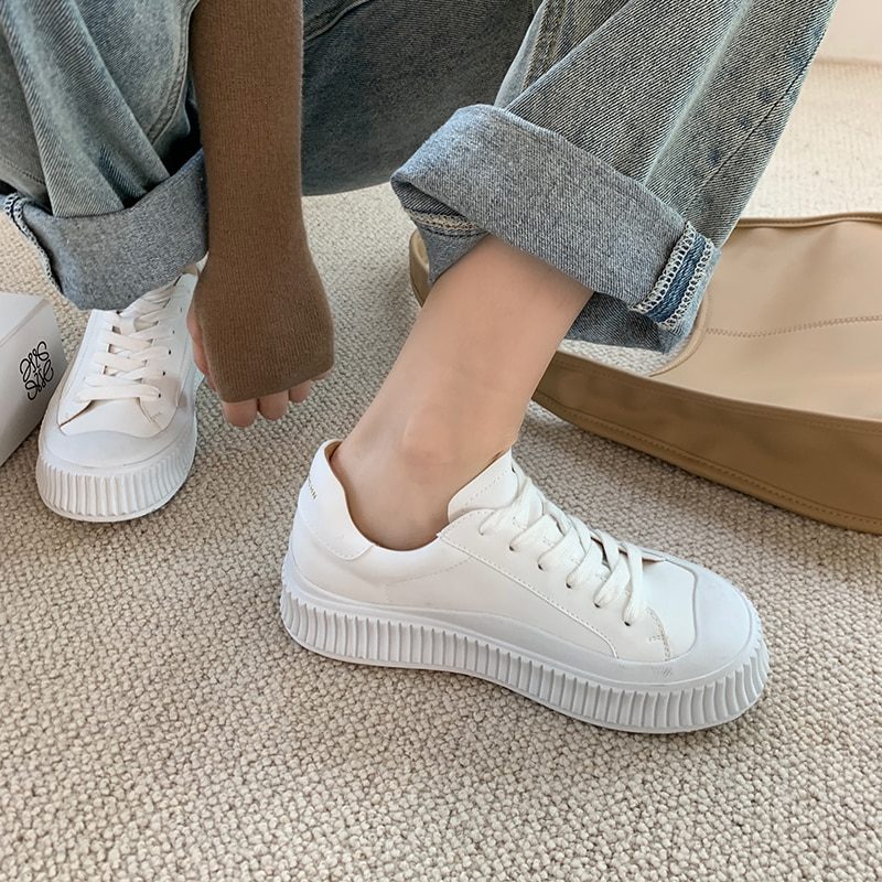 Mardin Plat Læder Platform Sort Sneaker Til Kvinder - Sort