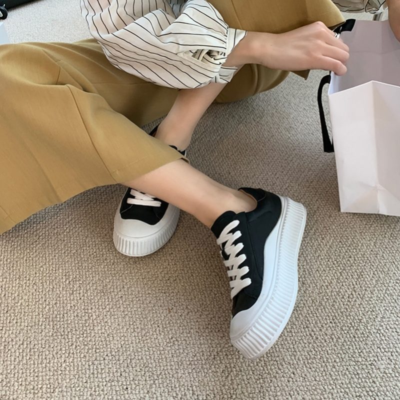 Mardin Plat Læder Platform Sort Sneaker Til Kvinder - Sort