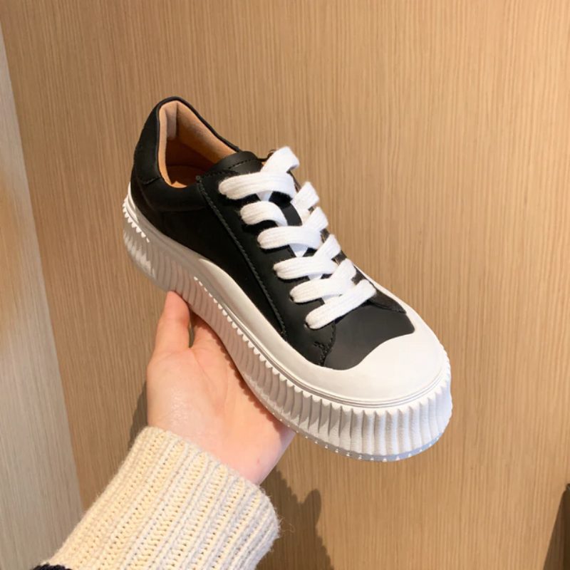 Mardin Plat Læder Platform Sort Sneaker Til Kvinder - Sort