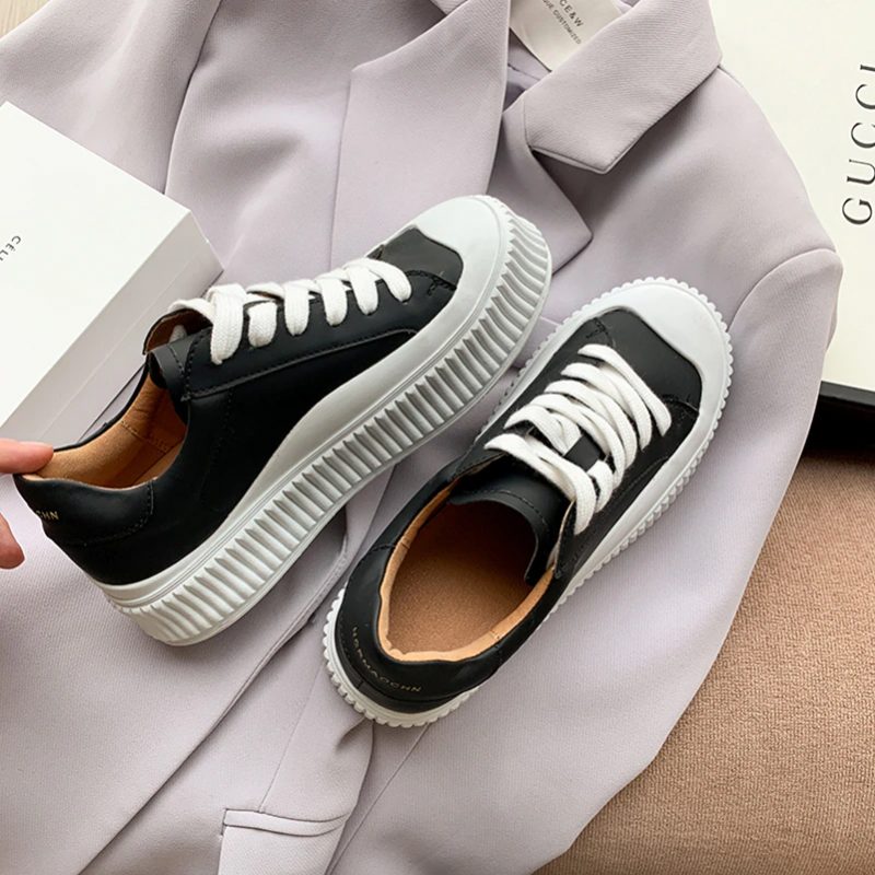 Mardin Plat Læder Platform Sort Sneaker Til Kvinder - Sort