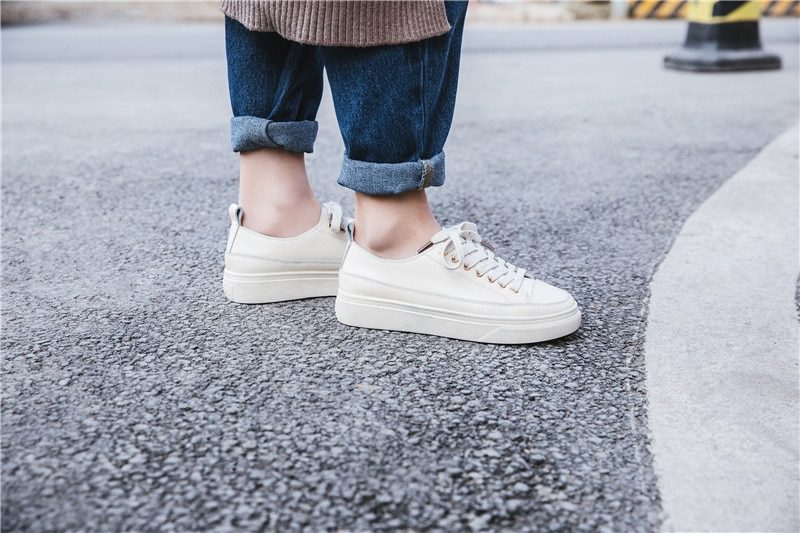 Mardin Platform Sneaker I Flad Læder Til Kvinder - Hvid
