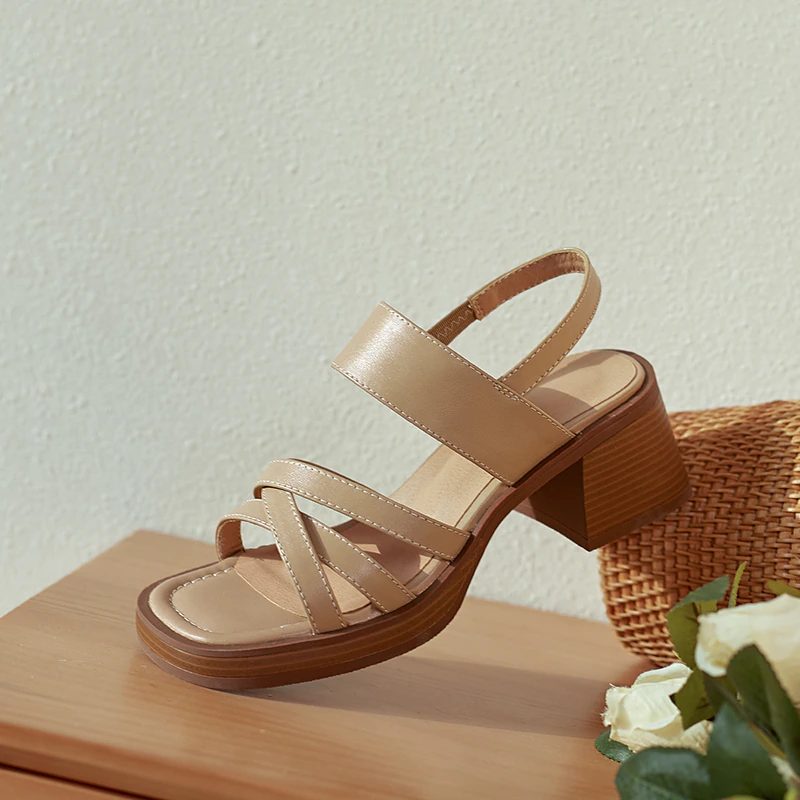 Marena Kvinders Sandal Med Firkantet Hæl - Abrikos