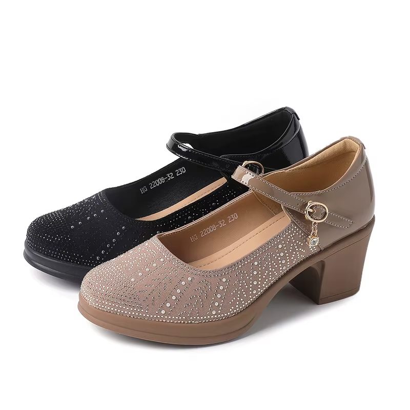 Margot Dame Patent Pumps Med Tyk Hæl - Abrikos