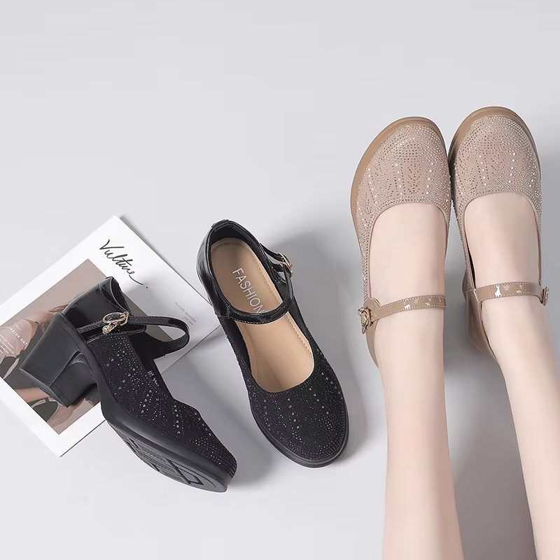Margot Dame Patent Pumps Med Tyk Hæl - Abrikos