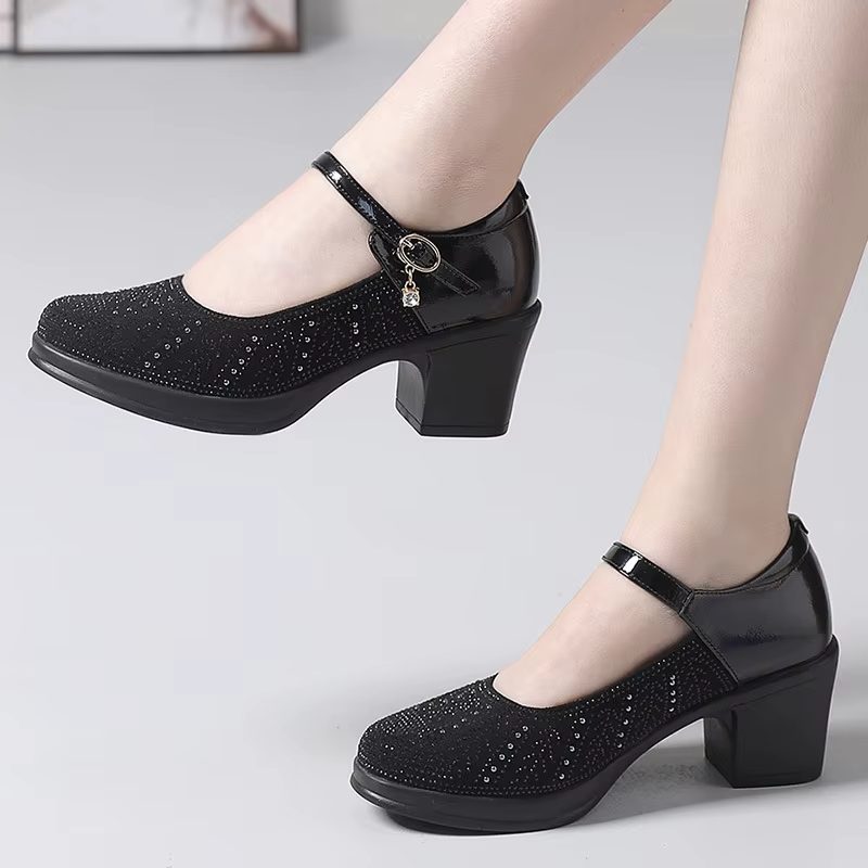 Margot Dame Patent Pumps Med Tyk Hæl - Abrikos