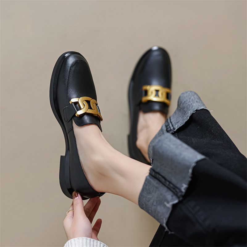 Mariana Dame Loafers Metal Dekoration Læder - Sort