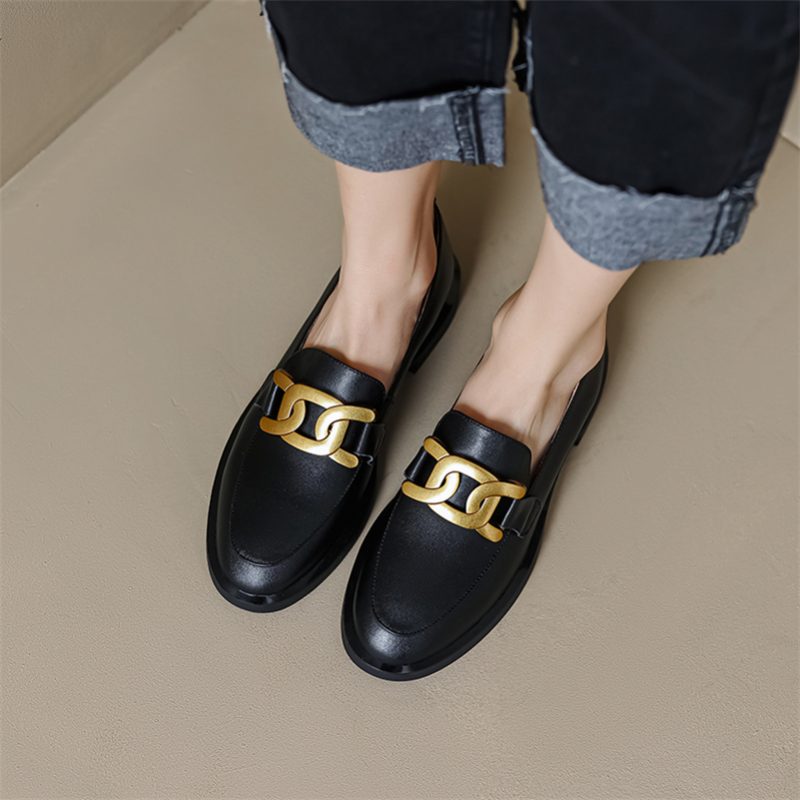 Mariana Dame Loafers Metal Dekoration Læder - Sort