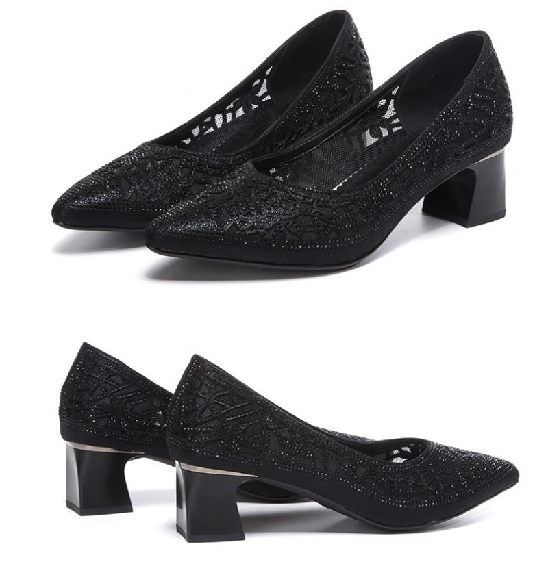 Mary Dame Rhinestone Pointed Toe Pumps - Guld