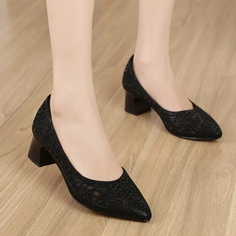 Mary Dame Rhinestone Pointed Toe Pumps - Guld