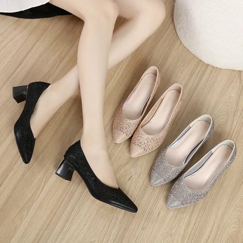Mary Dame Rhinestone Pointed Toe Pumps - Guld