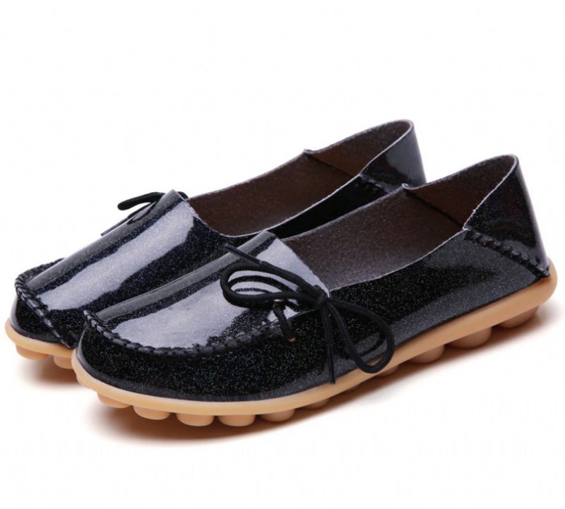 Mechi Dame Loafer Patent Flat Slip-on Sko - Sort