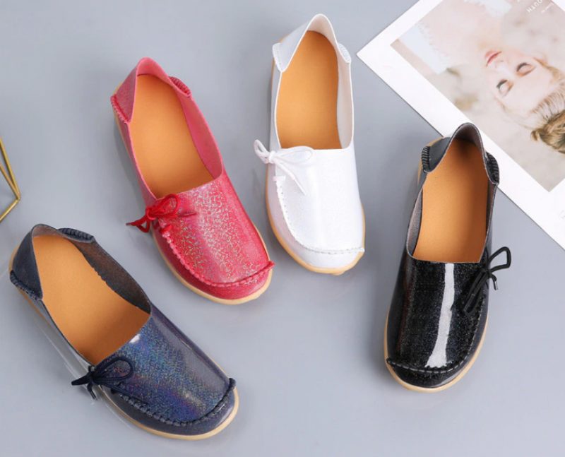 Mechi Dame Loafer Patent Flat Slip-on Sko - Sort