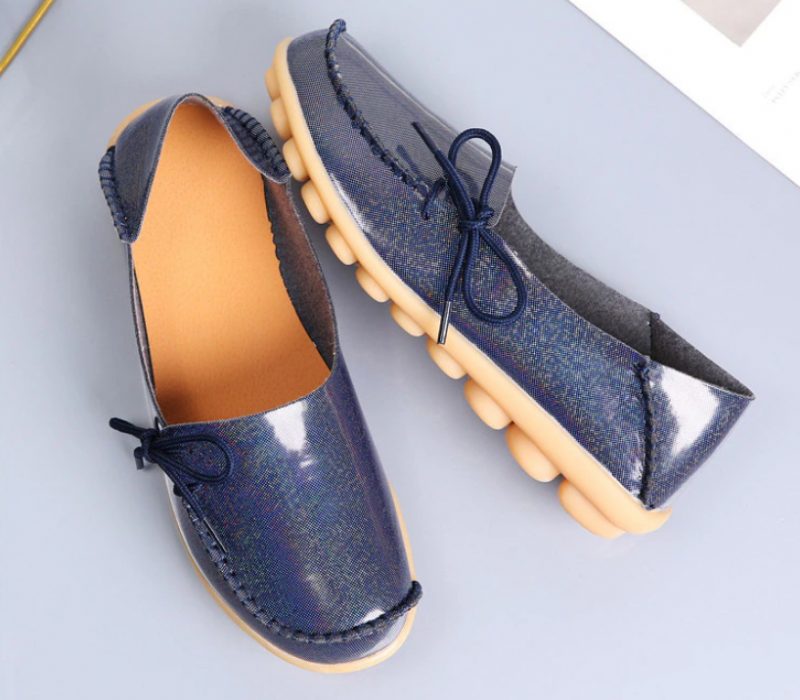 Mechi Dame Loafer Patent Flat Slip-on Sko - Sort