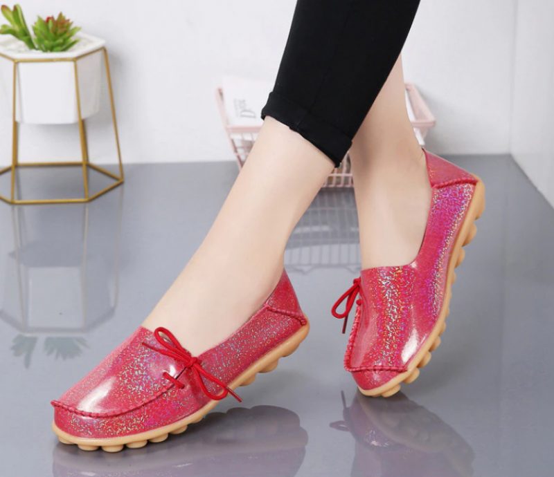 Mechi Dame Loafer Patent Flat Slip-on Sko - Sort