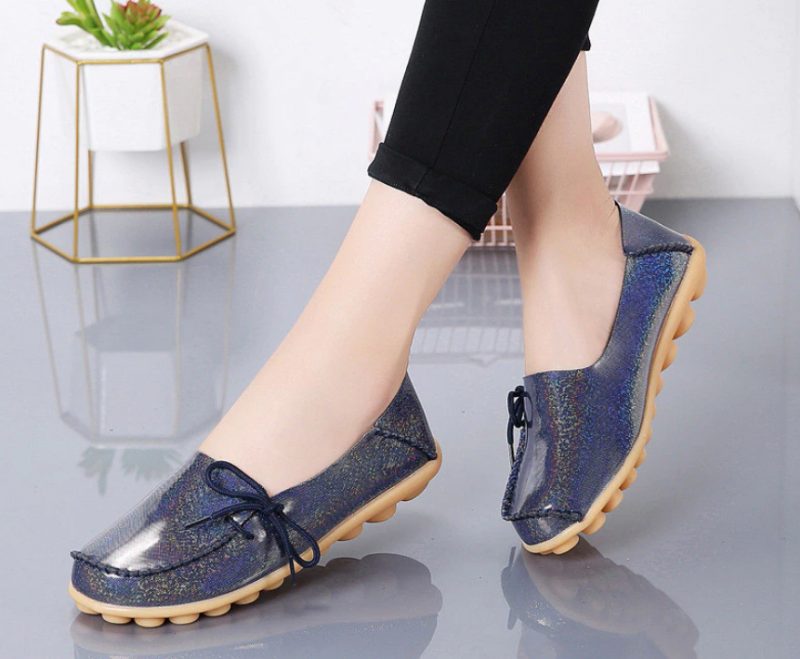 Mechi Dame Loafer Patent Flat Slip-on Sko - Sort