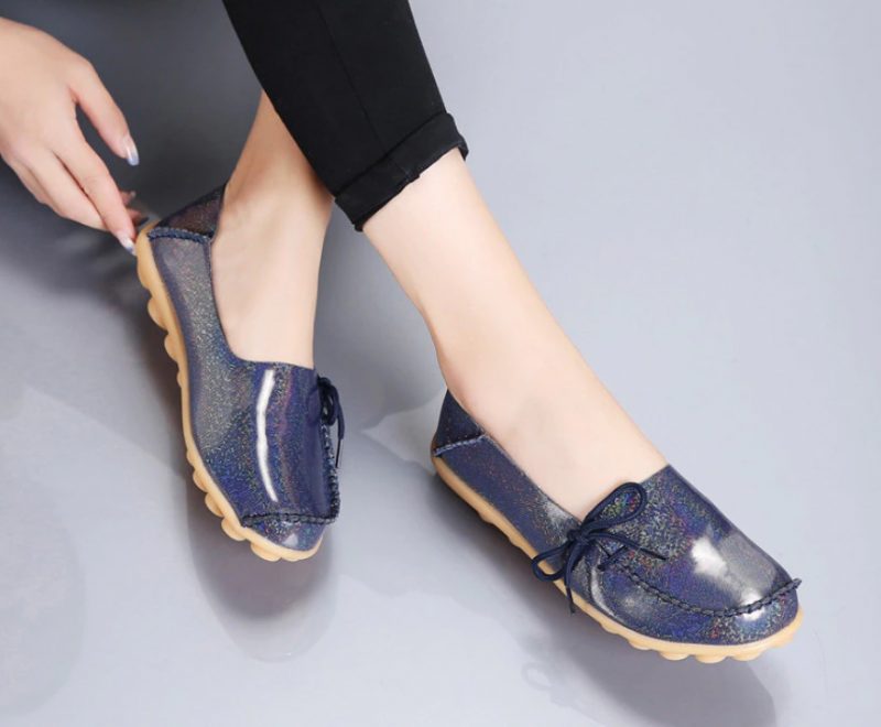 Mechi Dame Loafer Patent Flat Slip-on Sko - Sort