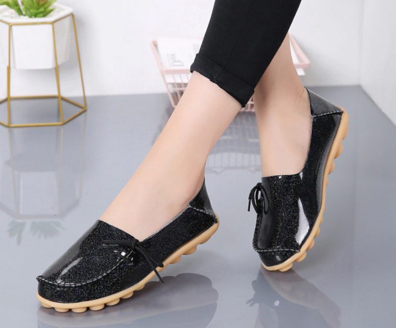 Mechi Dame Loafer Patent Flat Slip-on Sko - Sort