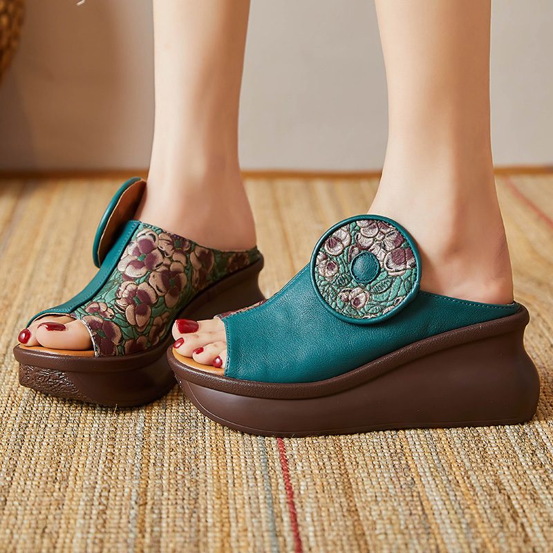 Michelle Kvinders Platform Wedges Træsko - Grøn